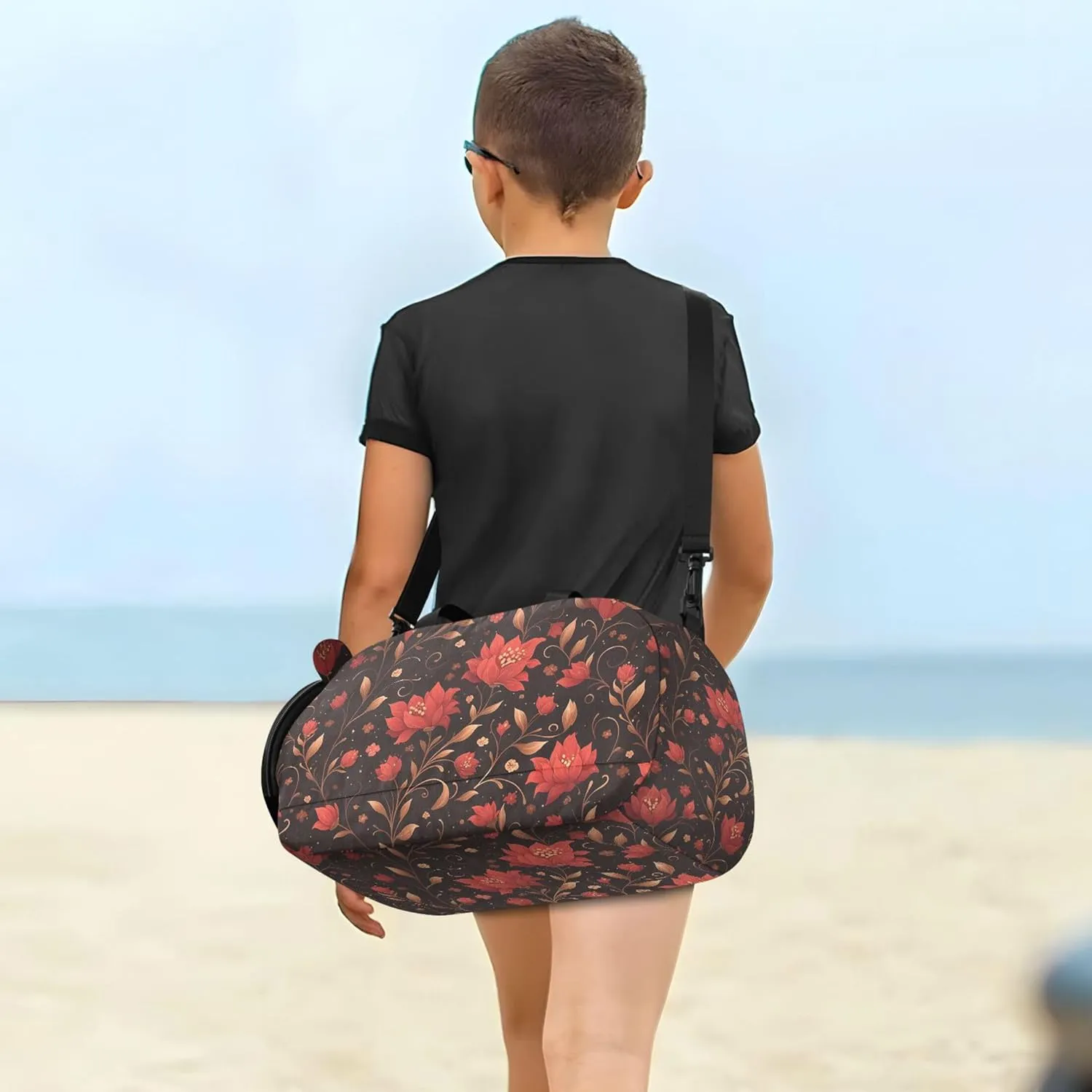 Red Flowers Gym Duffel Bag with Shoes Compartment Lightweight Travel Duffel Bag for School Practice, Sports, Travel