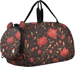 Red Flowers Gym Duffel Bag with Shoes Compartment Lightweight Travel Duffel Bag for School Practice, Sports, Travel