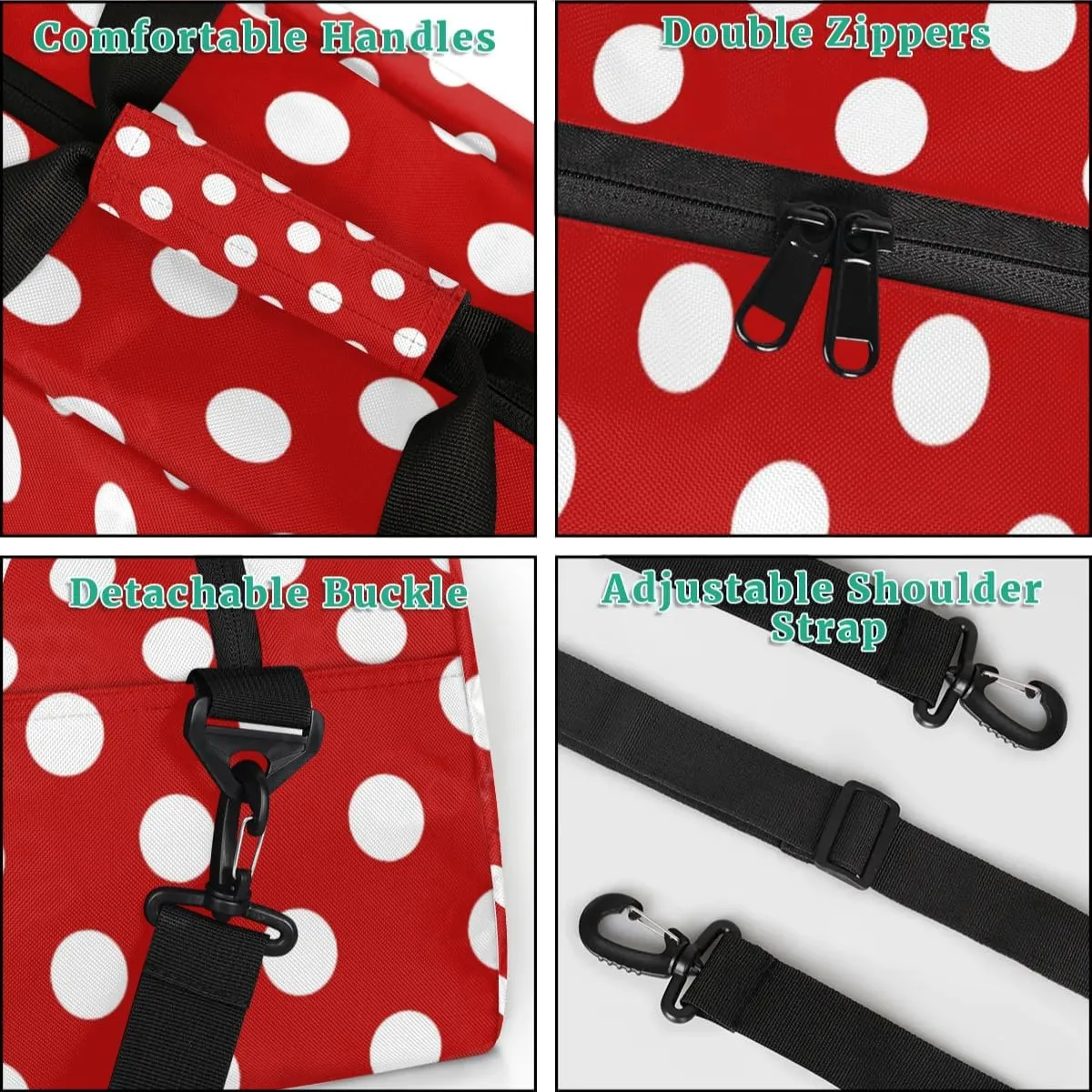 Red White Polka Dots Kids Overnighter Duffel Bags for Girls Boys, Carry-On Size Sports Gym Dance Bag for School Practice or Overnight Travel Weekender Sleepover Tote Bag