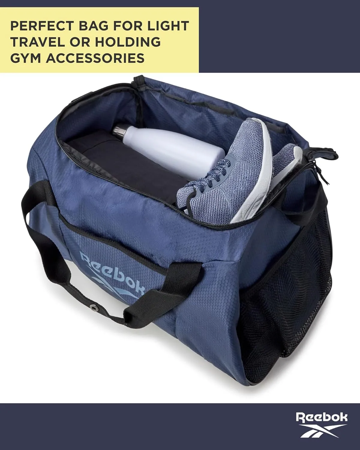 Reebok Duffle Bag – Gym Bag for Women & Men, Carry On and Overnight Duffle for Travel & Fitness, Size Small, Aleph Blue