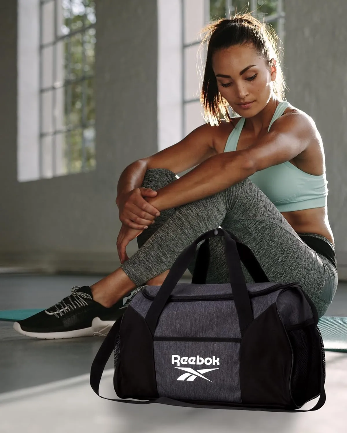 Reebok Duffle Bag – Gym Bag for Women & Men, Carry On and Overnight Duffle for Travel & Fitness, Size Small, Aleph Grey