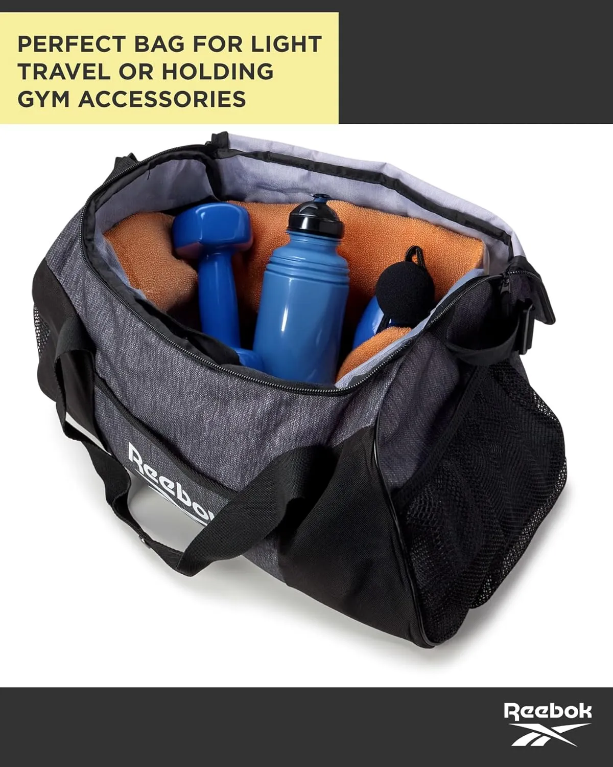 Reebok Duffle Bag – Gym Bag for Women & Men, Carry On and Overnight Duffle for Travel & Fitness, Size Small, Aleph Grey