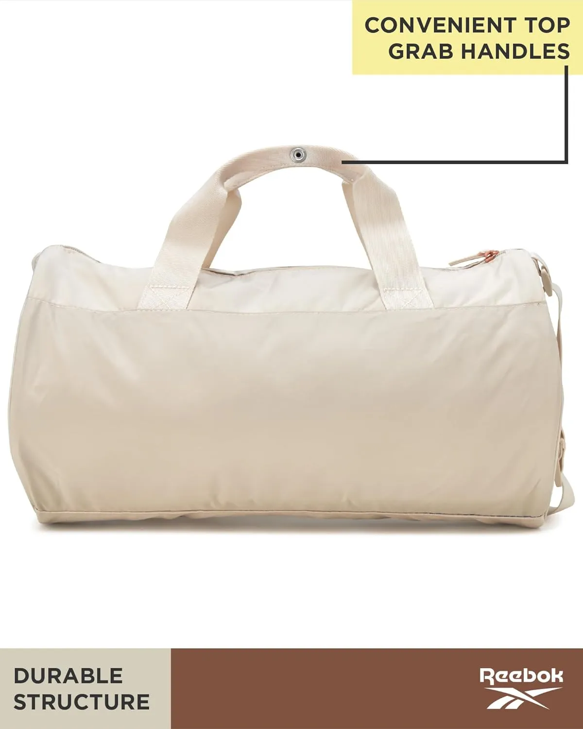Reebok Duffle Bag – Gym Bag for Women & Men, Carry On and Overnight Duffle for Travel & Fitness, Size Small, Easton Beige
