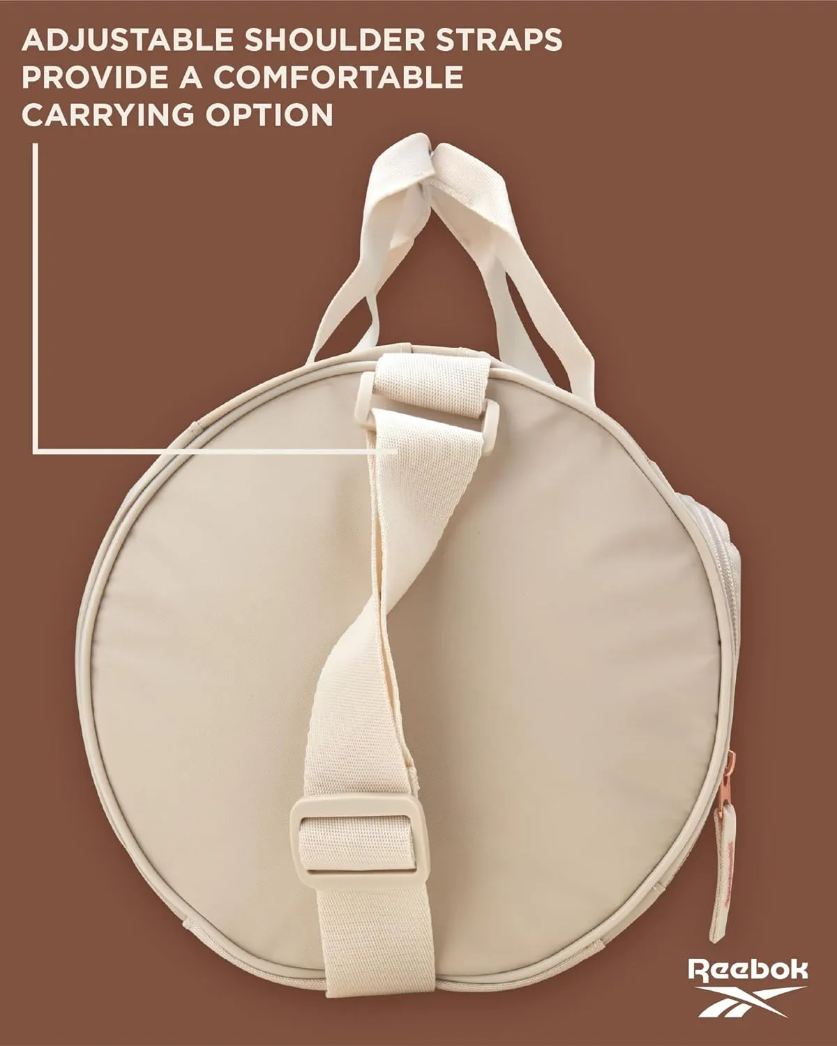 Reebok Duffle Bag – Gym Bag for Women & Men, Carry On and Overnight Duffle for Travel & Fitness, Size Small, Easton Beige