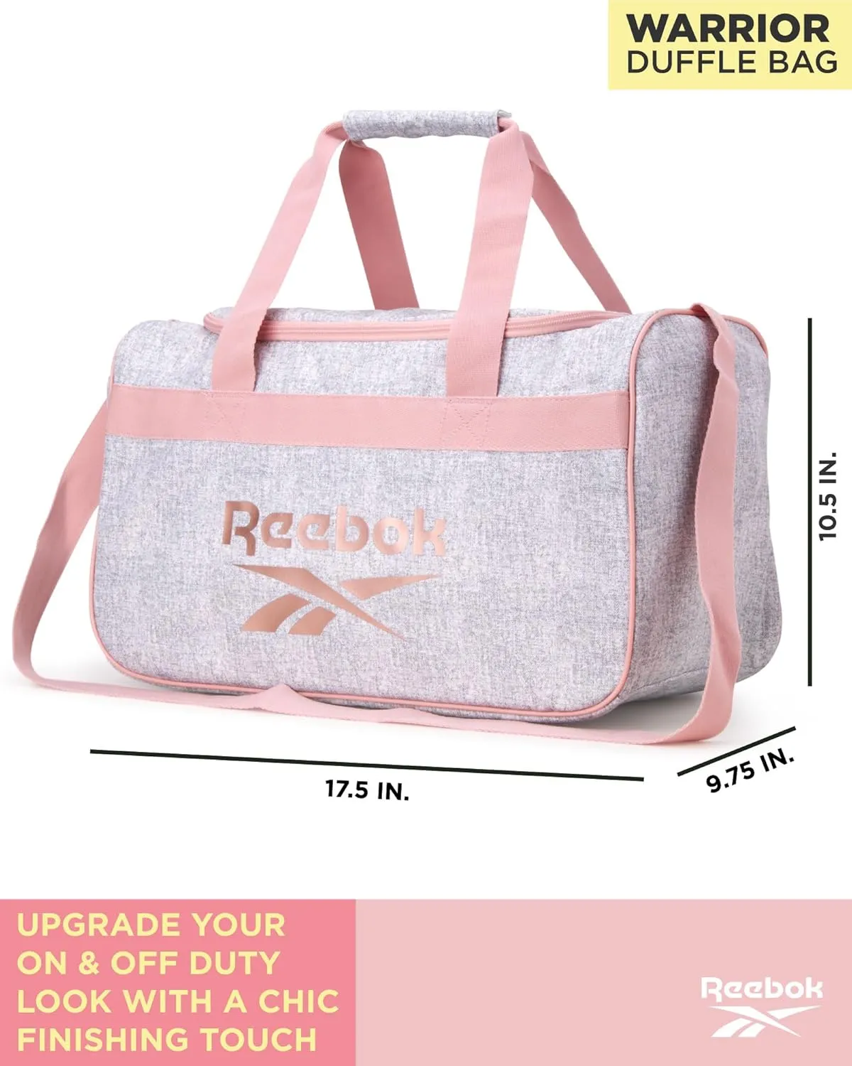 Reebok Duffle Bag – Gym Bag for Women & Men, Carry On and Overnight Duffle for Travel & Fitness, Size Small, Warrior II Heather Grey