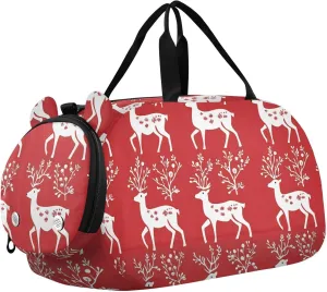Reindeer Scandinavian Folk Style Red Duffel Gym Bags with Shoes Compartment Multifunctional Personal Item Travel Bag for School Practice, Sports, Travel bolso de para hombre