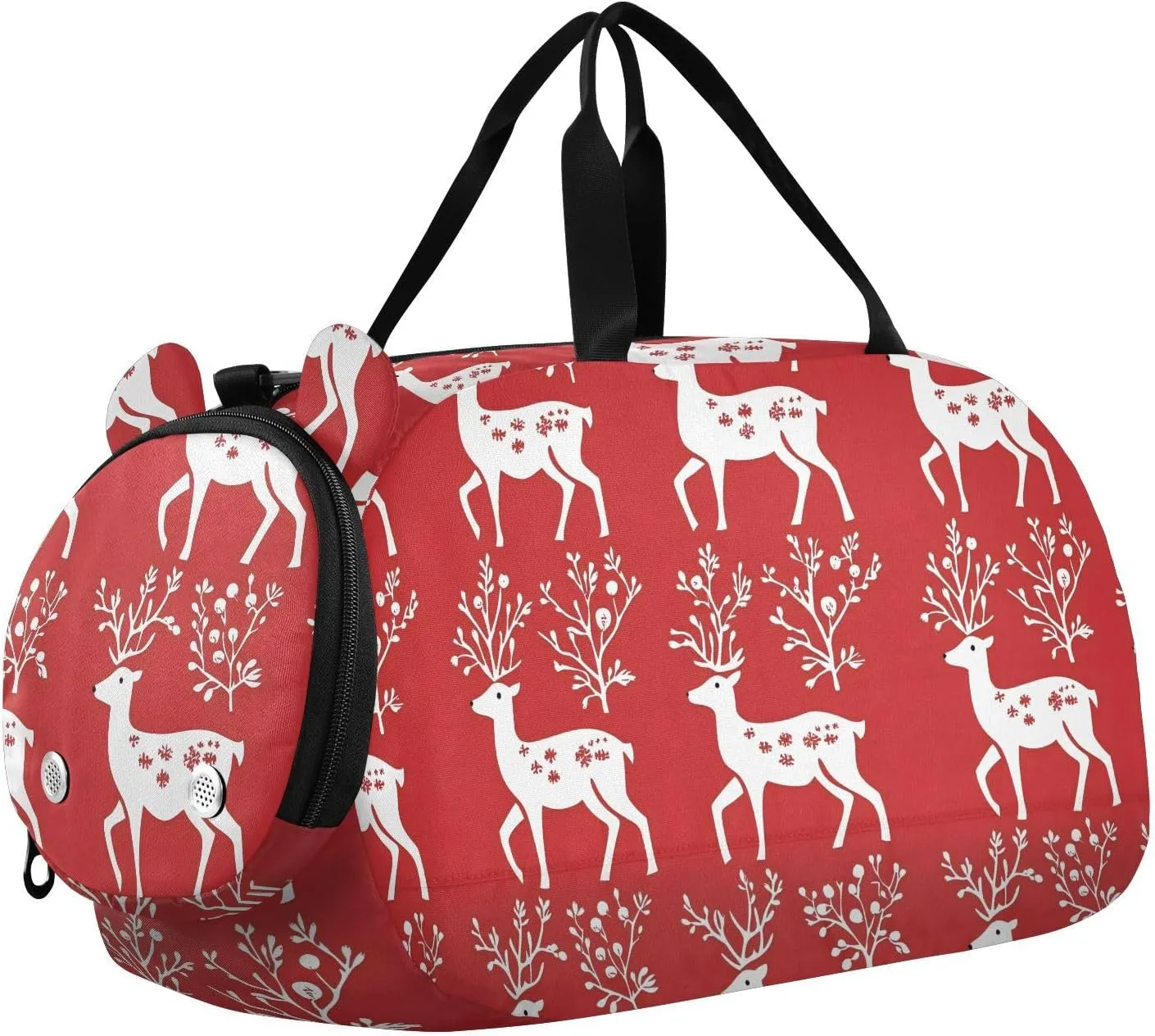 Reindeer Scandinavian Folk Style Red Duffel Gym Bags with Shoes Compartment Multifunctional Personal Item Travel Bag for School Practice, Sports, Travel bolso de para hombre
