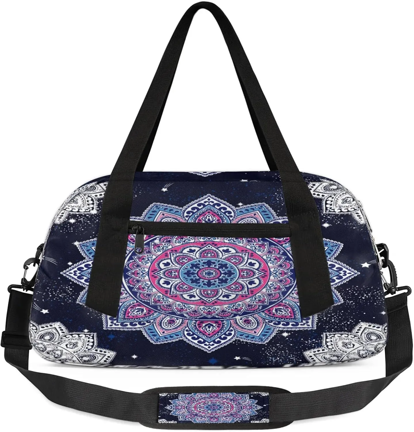 Retro Mandala Pattern Kids Duffel Bag Lightweight Waterproof Sports Gym Bag with Front Zipper Pocket Foldable Weekender Overnight Bag for School Practice Gymnastic Ballet