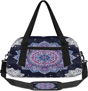 Retro Mandala Pattern Kids Duffel Bag Lightweight Waterproof Sports Gym Bag with Front Zipper Pocket Foldable Weekender Overnight Bag for School Practice Gymnastic Ballet