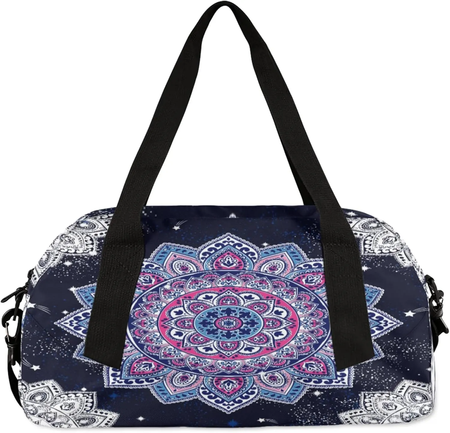 Retro Mandala Pattern Kids Duffel Bag Lightweight Waterproof Sports Gym Bag with Front Zipper Pocket Foldable Weekender Overnight Bag for School Practice Gymnastic Ballet