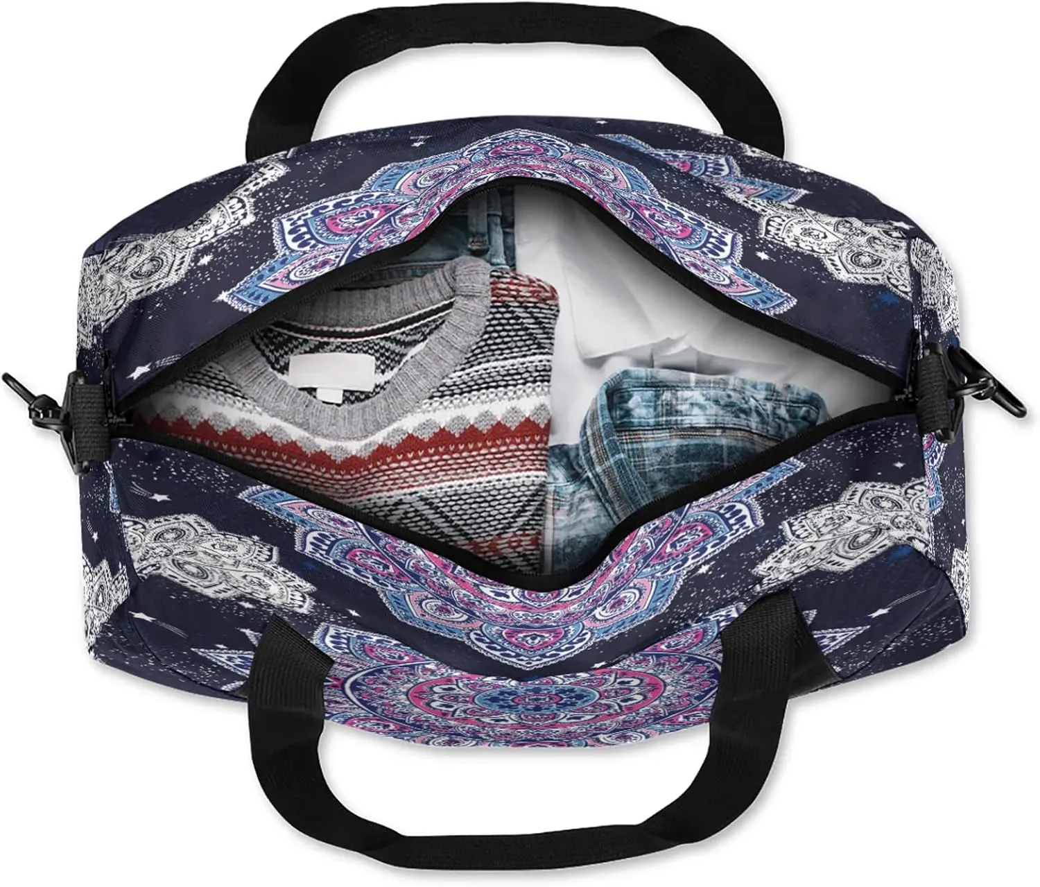 Retro Mandala Pattern Kids Duffel Bag Lightweight Waterproof Sports Gym Bag with Front Zipper Pocket Foldable Weekender Overnight Bag for School Practice Gymnastic Ballet