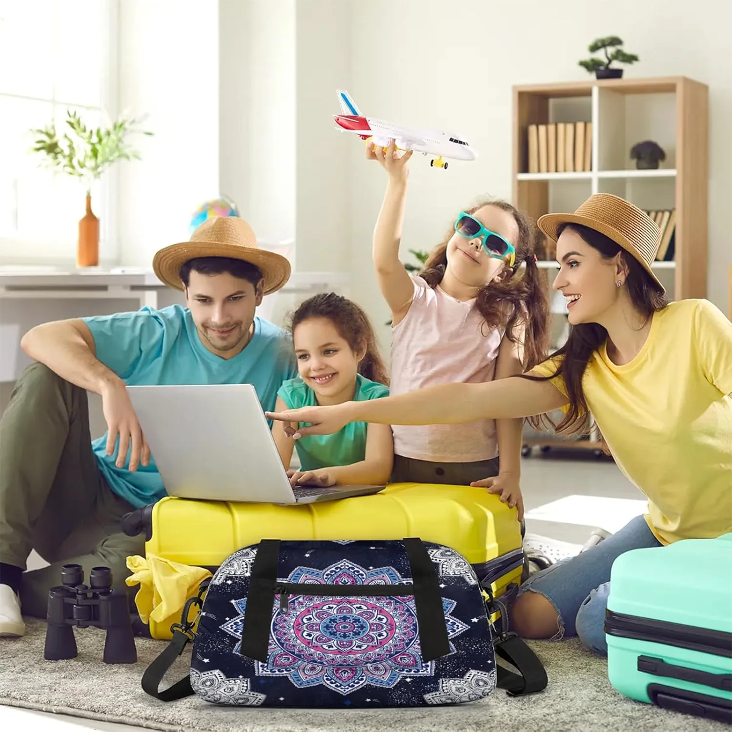 Retro Mandala Pattern Kids Duffel Bag Lightweight Waterproof Sports Gym Bag with Front Zipper Pocket Foldable Weekender Overnight Bag for School Practice Gymnastic Ballet