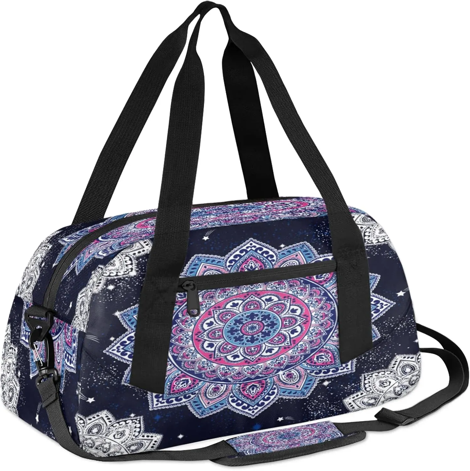 Retro Mandala Pattern Kids Duffel Bag Lightweight Waterproof Sports Gym Bag with Front Zipper Pocket Foldable Weekender Overnight Bag for School Practice Gymnastic Ballet
