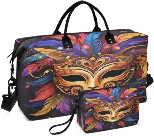 Retro Mardi Carnival Black Sports Gym Bag for Women Men Travel Duffel Bag Weekend Overnight Carry on Bag with Toiletry Bag Hospital Bag for Swimming Yoga Workout Plane Hospital