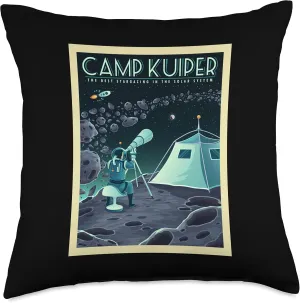 Retro Space Tourism Camp Kuiper Belt Camping Stargazing Throw Pillow