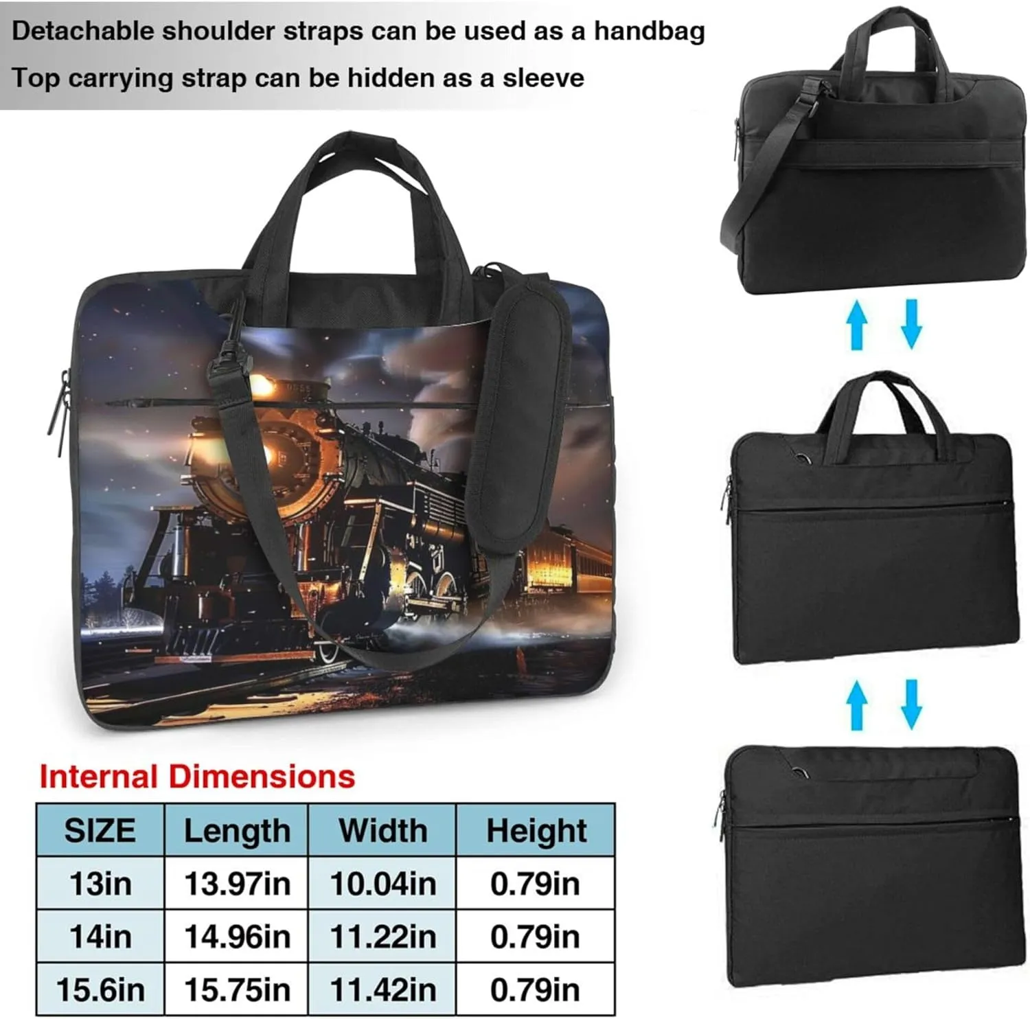 Retro Steam Train Laptop Shoulder Bag for Women, Vintage Locomotive Train Laptop Sleeve Case Computer Bag