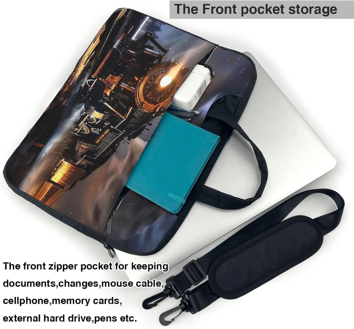 Retro Steam Train Laptop Shoulder Bag for Women, Vintage Locomotive Train Laptop Sleeve Case Computer Bag