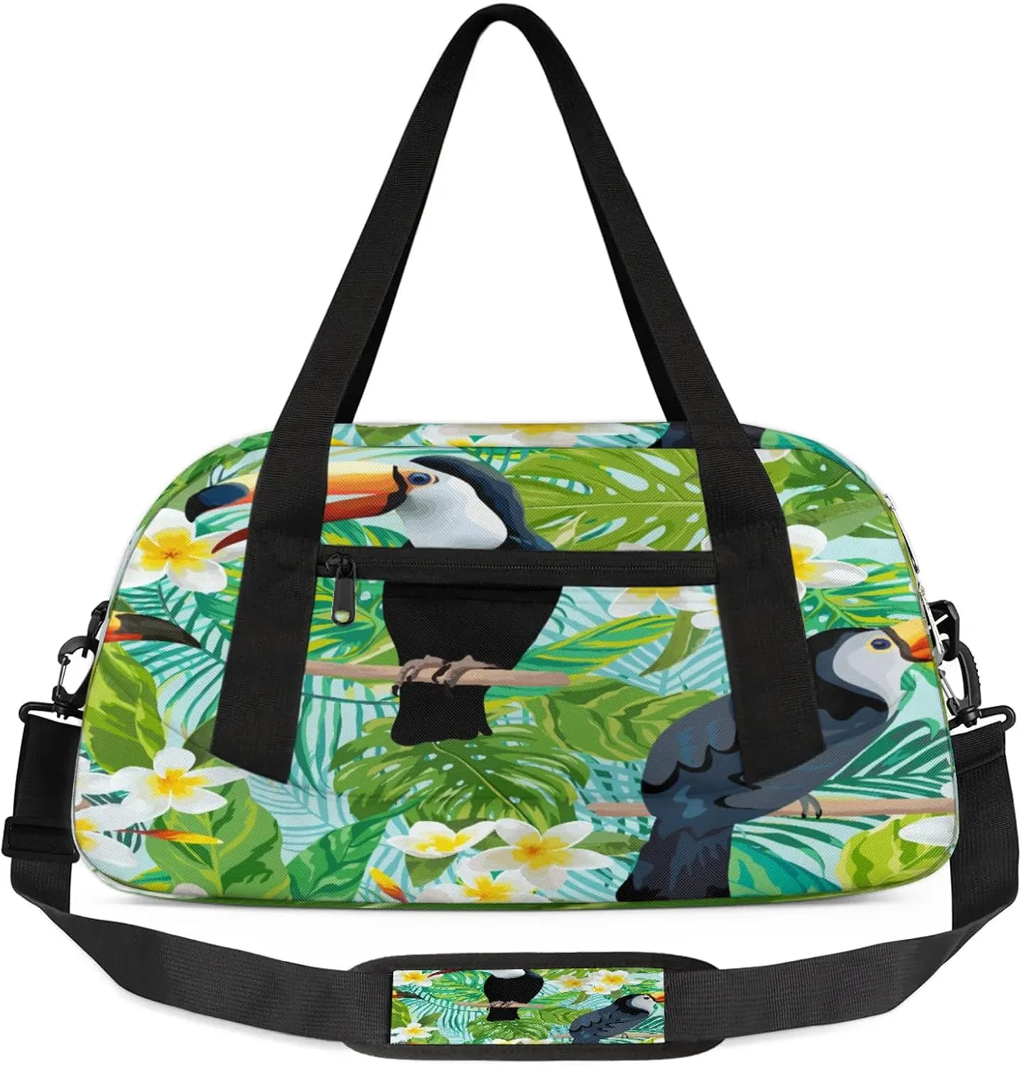 Retro Toucan Pattern Kids Duffel Bag Lightweight Waterproof Sports Gym Bag with Front Zipper Pocket Foldable Weekender Overnight Bag for School Practice Gymnastic Ballet