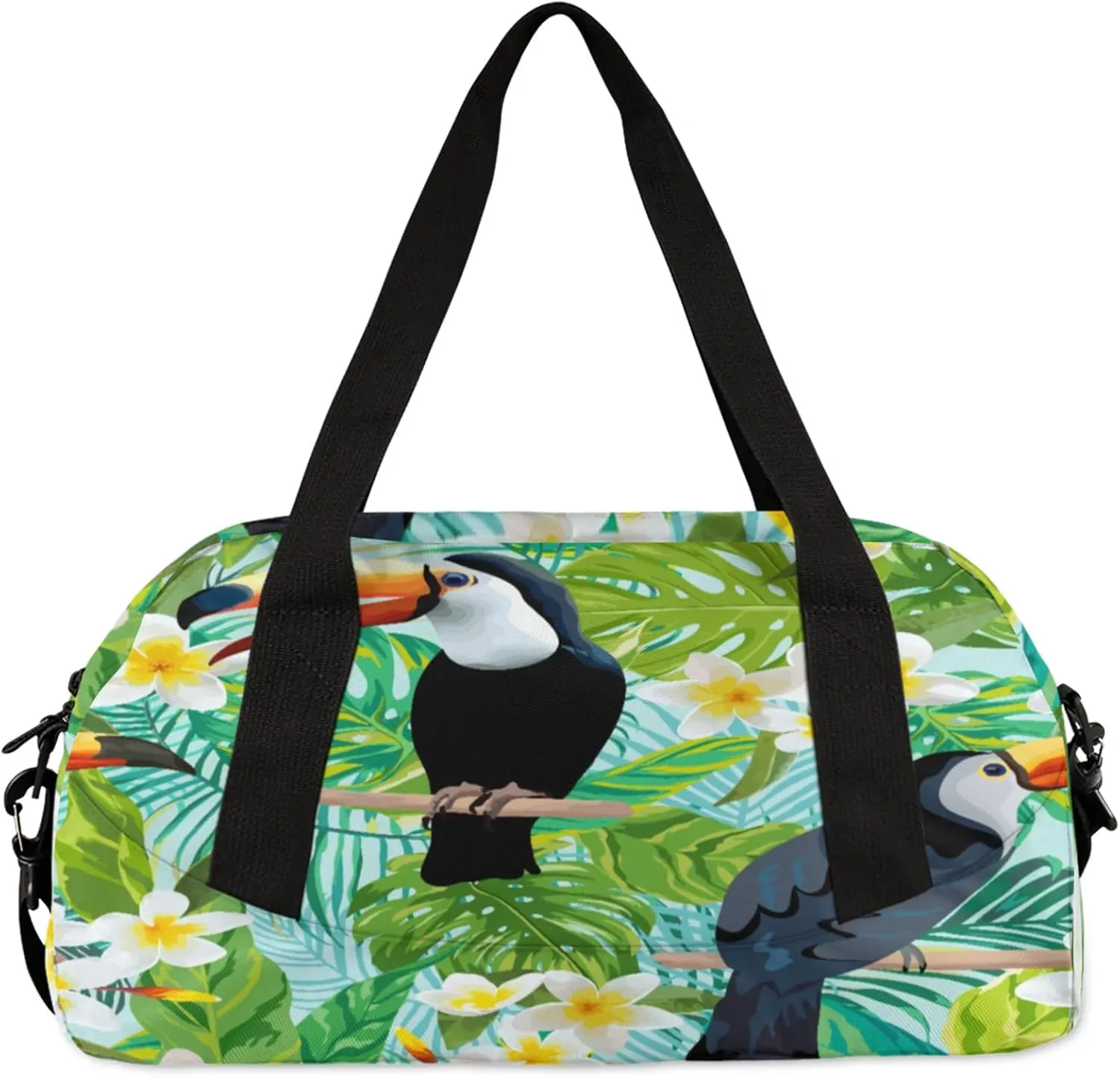 Retro Toucan Pattern Kids Duffel Bag Lightweight Waterproof Sports Gym Bag with Front Zipper Pocket Foldable Weekender Overnight Bag for School Practice Gymnastic Ballet