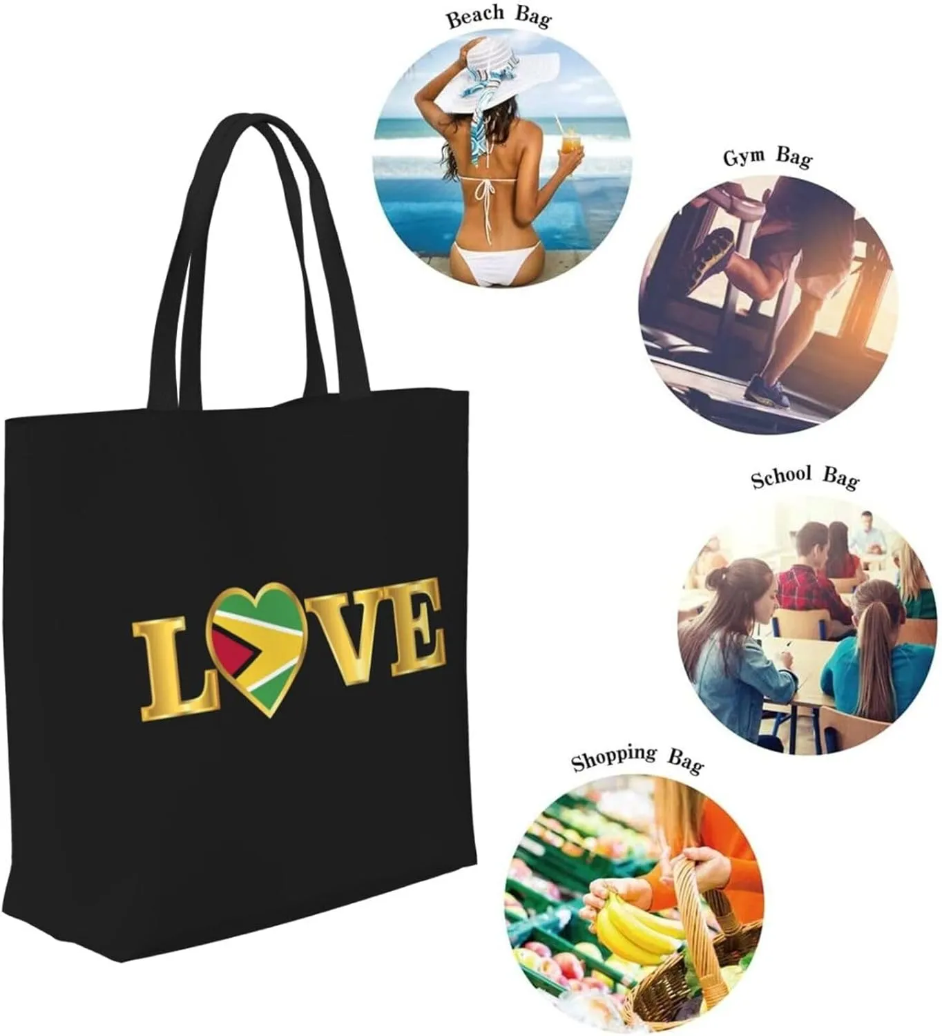 Reusable Grocery bags Big Capacity Shopping Bag Canvas Shoulder Tote Handbag for Women Girls