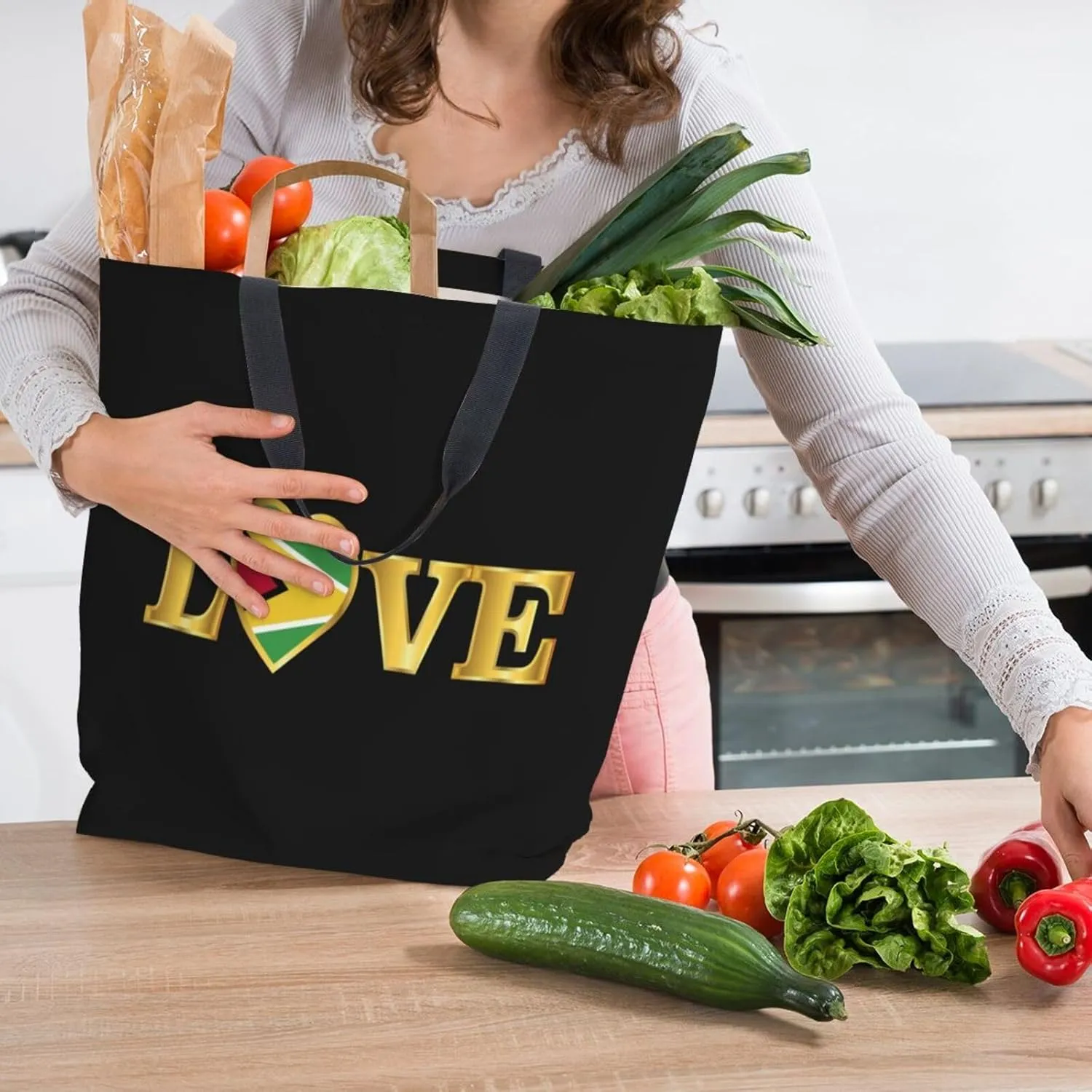 Reusable Grocery bags Big Capacity Shopping Bag Canvas Shoulder Tote Handbag for Women Girls
