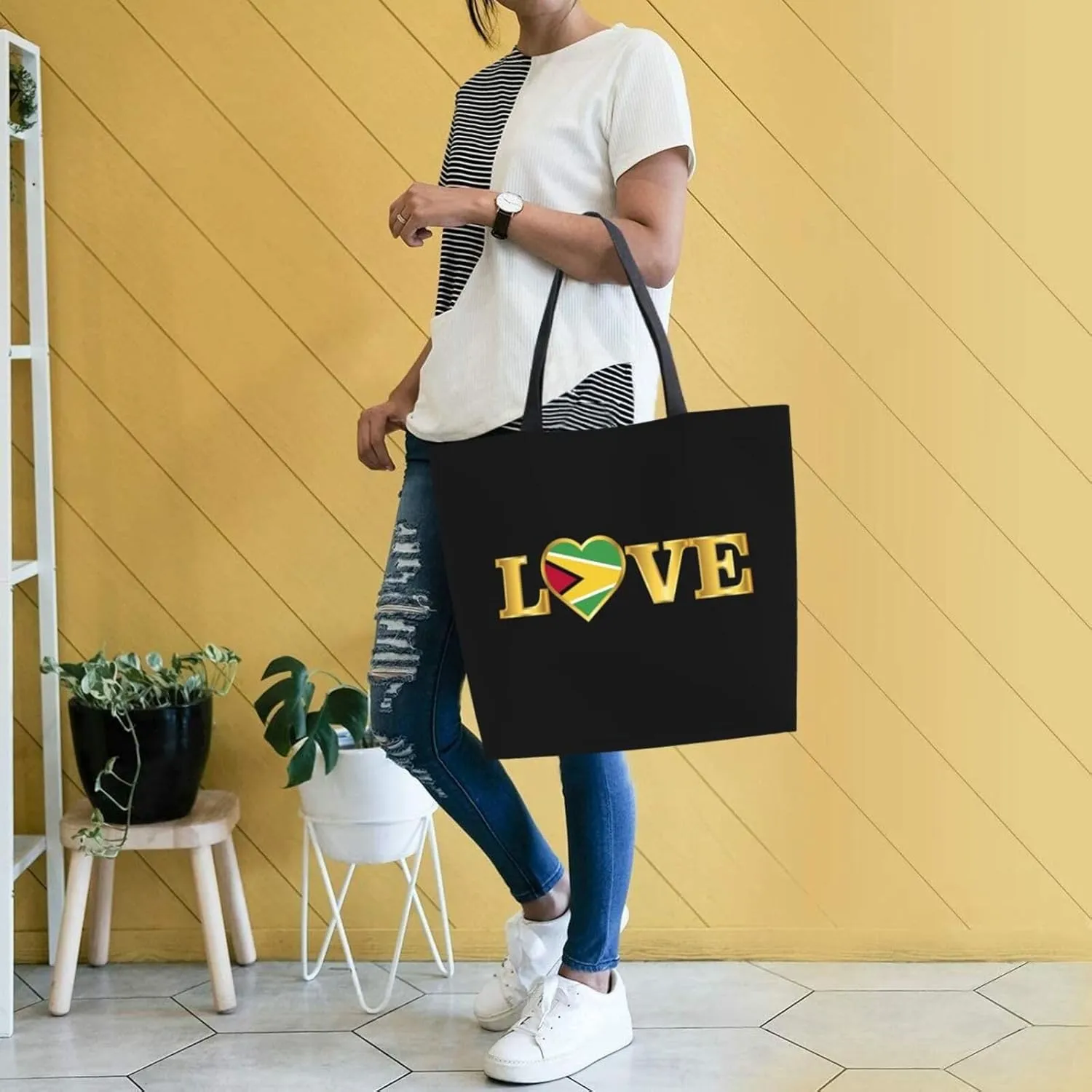 Reusable Grocery bags Big Capacity Shopping Bag Canvas Shoulder Tote Handbag for Women Girls