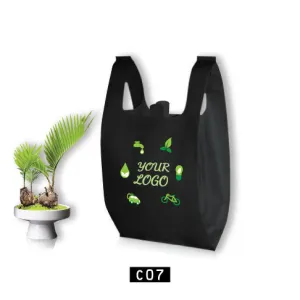 Reusable Non-Woven T-Shirt Bags Black 12"W x 7"D x 22"H - 80gsm