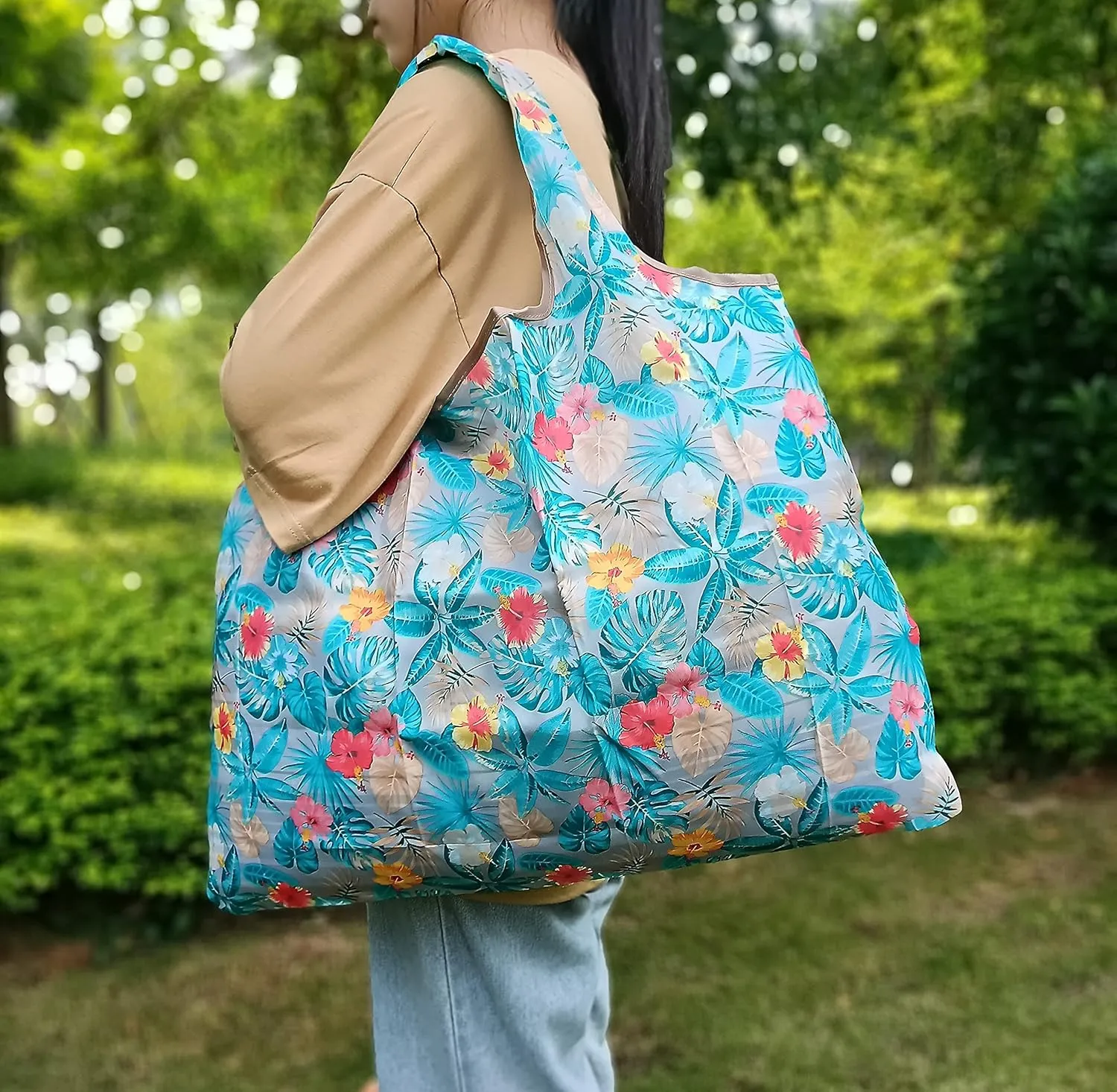 Reusable Shopping Spare Tote Bag Aesthetic Folding Ripstop Heavy-Duty Laundry Duffle Bag for Women Travel Camping Bag