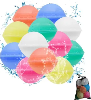 Reusable Water Balloons for Boys and girls - Self-Sealing Silicone Water Bombs - Quick Fill Splash Toys for Pool, Beach, Backyard - Summer Outdoor Party Supplies(12 Pack)