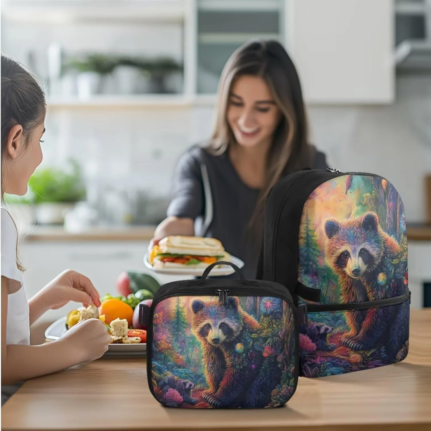 Rnyleeg Brown Bear Backpack for Boys Lightweight Boys Backpack 10-12 Years Old Large Capacity Elementary School Bookbag Set 3 in 1 School Supply Bag Casual Travel Daypack