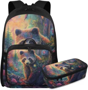 Rnyleeg Brown Bear Backpack for Boys Lightweight Boys Backpack 10-12 Years Old Large Capacity Elementary School Bookbag Set 3 in 1 School Supply Bag Casual Travel Daypack