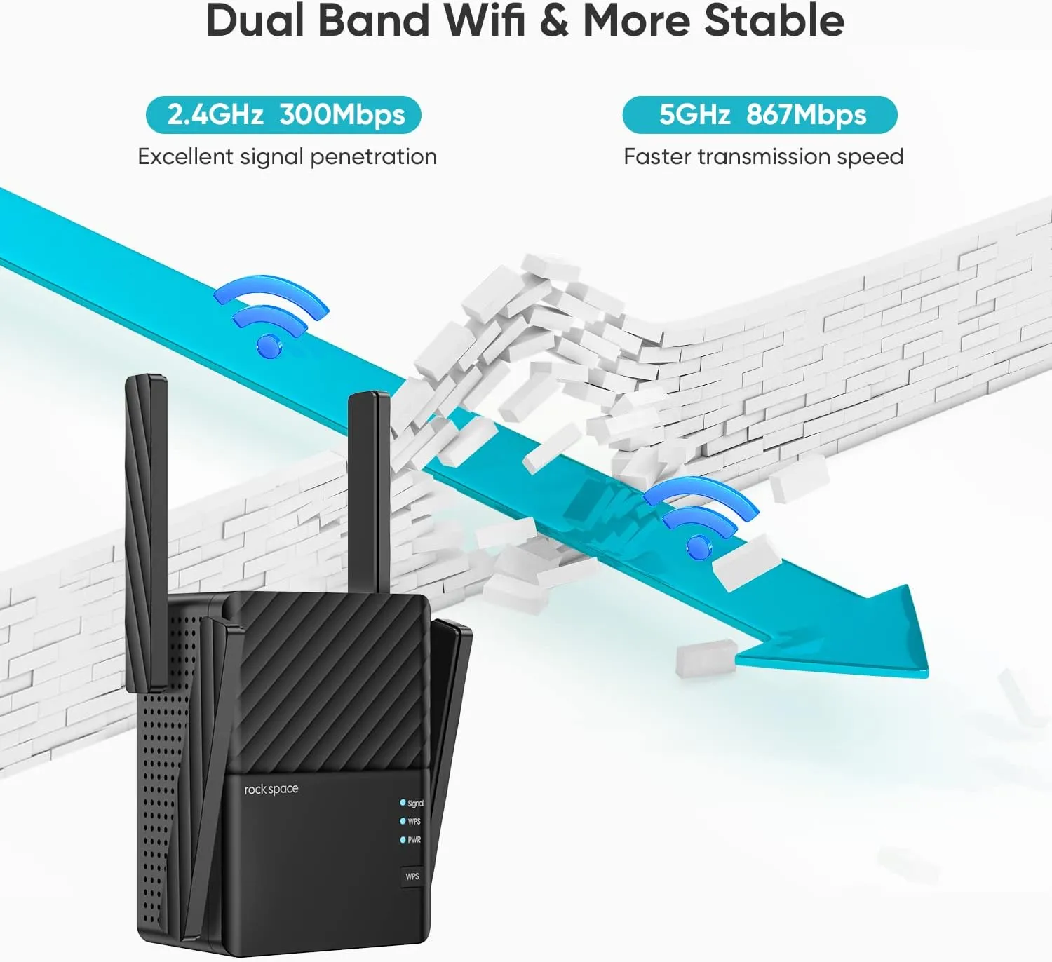 rockspace WiFi Extenders Signal Booster for Home, WiFi Booster Up to 1292 Sq Ft and 32 Devices with 5g&2.4g Dual Band, WiFi Extender, WiFi Repeater, WiFi Booster and Signal Amplifier, 1-Tap Setup