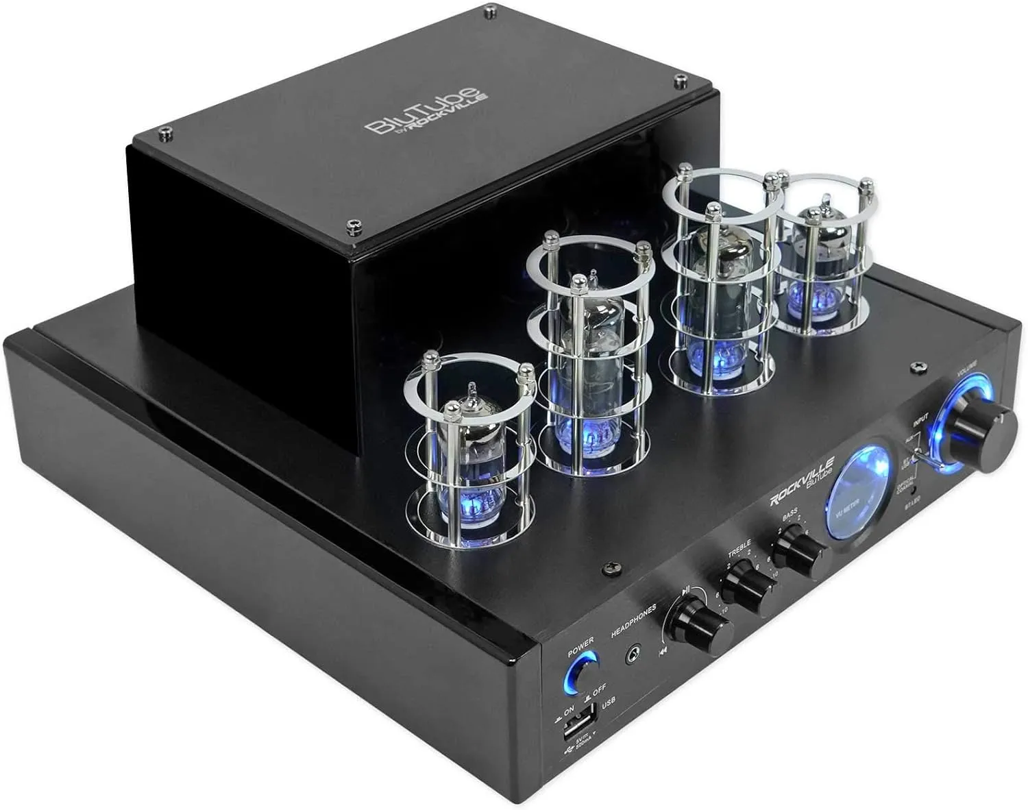 Rockville BluTube LED 70W Tube Amplifier Home Theater Stereo Receiver with Bluetooth, HDMI & Optical, Black with Blue Lights - Perfect for Audiophile Music, Home Theater & Gaming