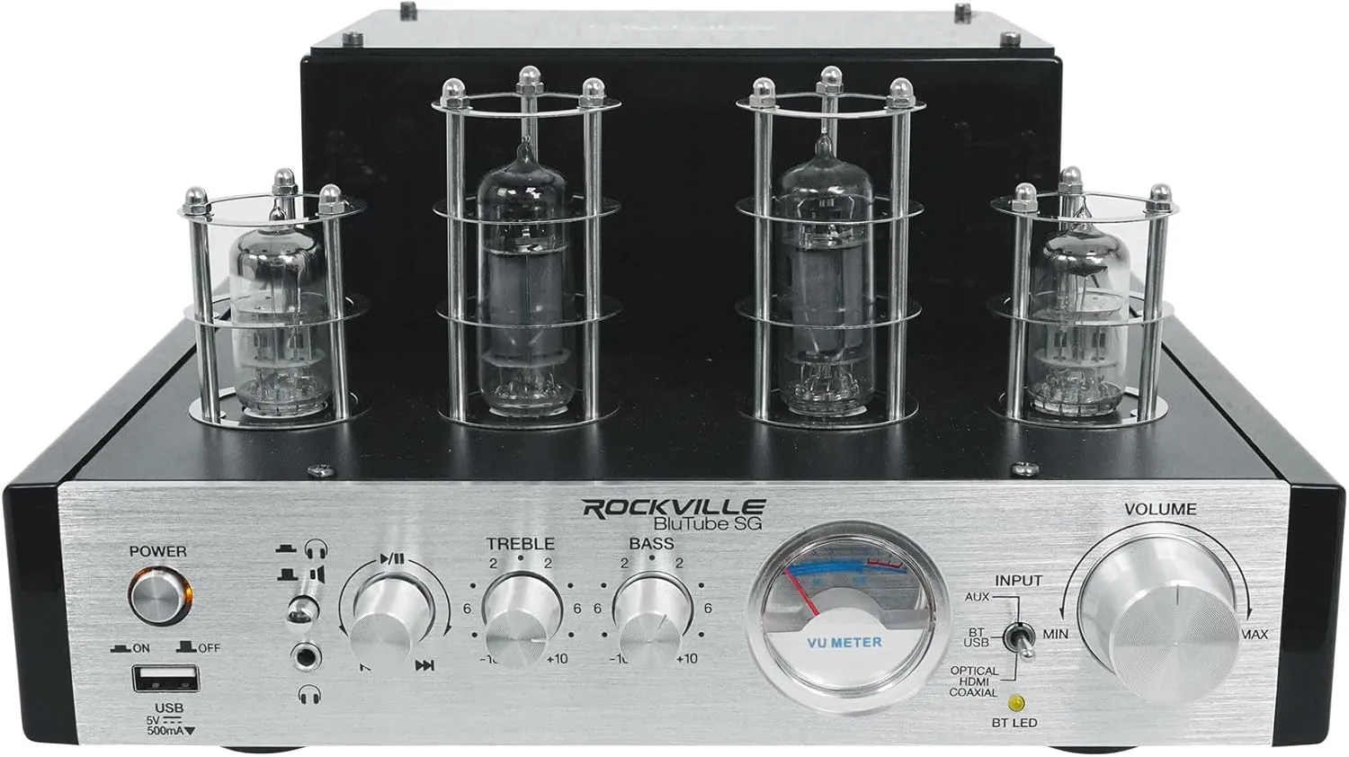 Rockville BluTube SG 70W Tube Amplifier Home Theater Stereo Receiver with Bluetooth, HDMI & Optical, Silver & Black Finish - Perfect for Audiophile Music, Home Theater & Gaming