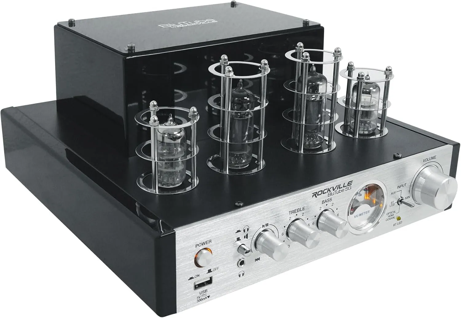 Rockville BluTube SG 70W Tube Amplifier Home Theater Stereo Receiver with Bluetooth, HDMI & Optical, Silver & Black Finish - Perfect for Audiophile Music, Home Theater & Gaming