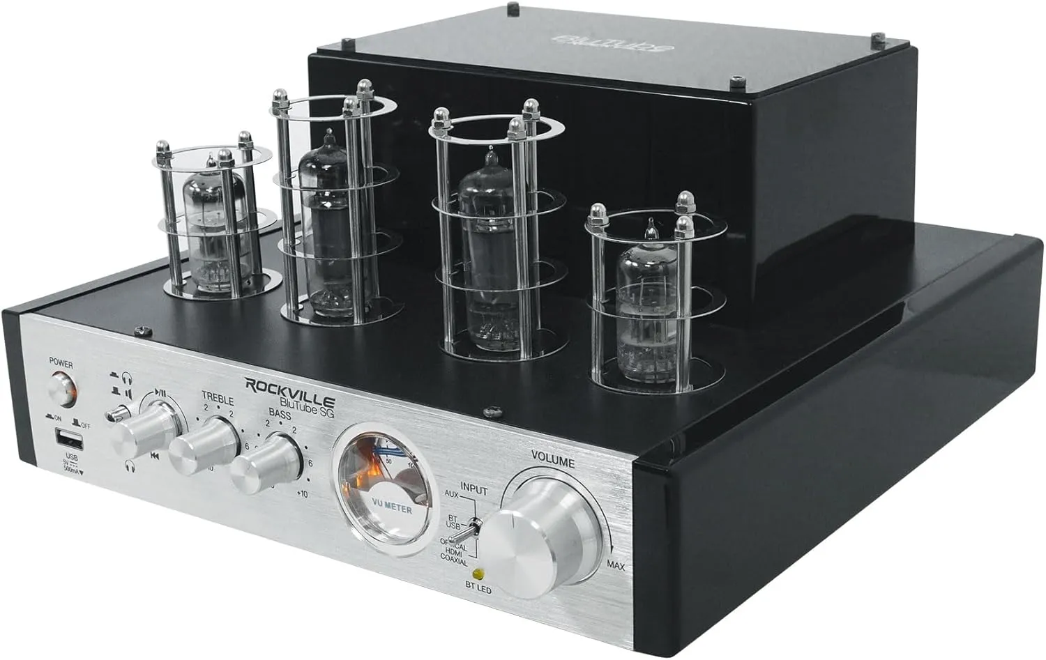 Rockville BluTube SG 70W Tube Amplifier Home Theater Stereo Receiver with Bluetooth, HDMI & Optical, Silver & Black Finish - Perfect for Audiophile Music, Home Theater & Gaming