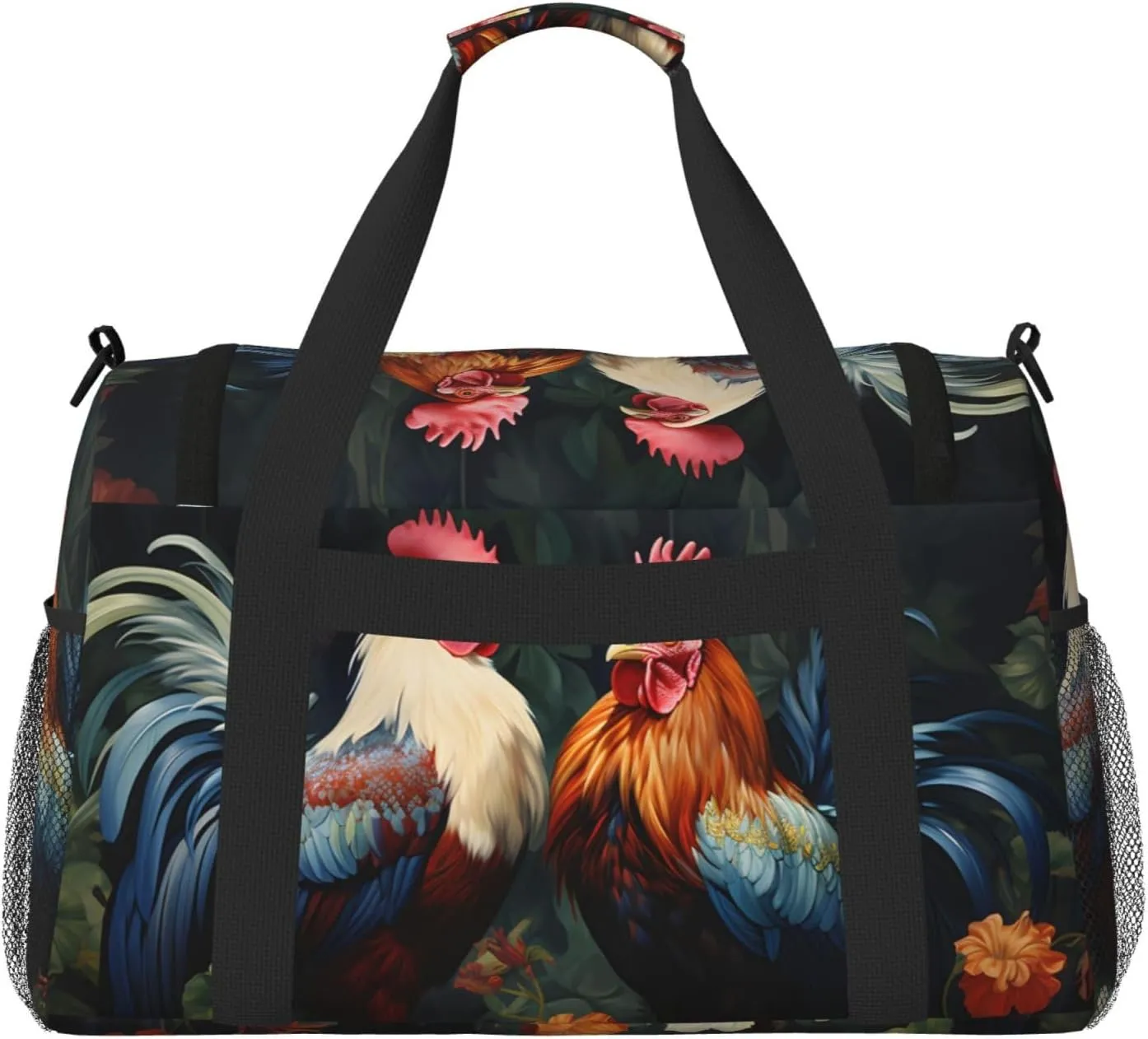 Rooster Floral Duffle Bag Foldable Travel Tote Bag Carry On Large Weekender Overnight Bags Waterproof Gym Bag For Women Men
