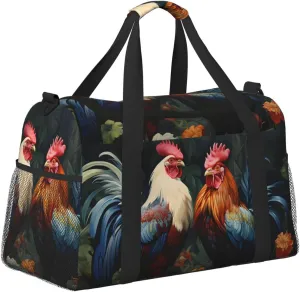 Rooster Floral Duffle Bag Foldable Travel Tote Bag Carry On Large Weekender Overnight Bags Waterproof Gym Bag For Women Men