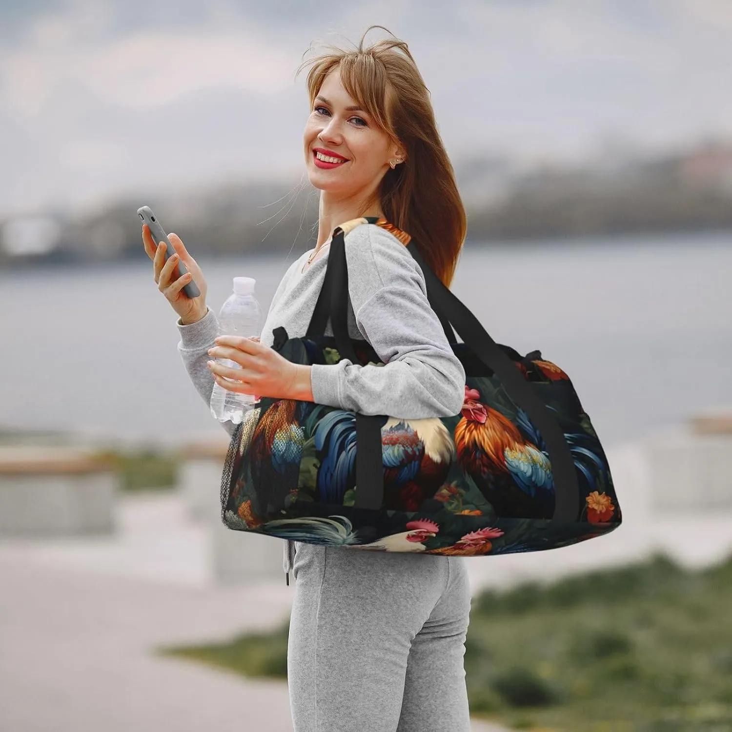 Rooster Floral Duffle Bag Foldable Travel Tote Bag Carry On Large Weekender Overnight Bags Waterproof Gym Bag For Women Men