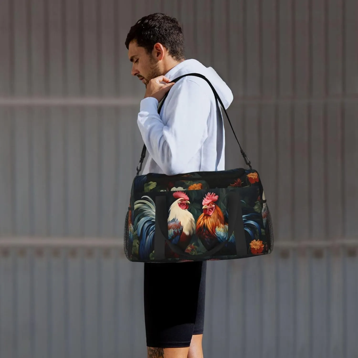 Rooster Floral Duffle Bag Foldable Travel Tote Bag Carry On Large Weekender Overnight Bags Waterproof Gym Bag For Women Men