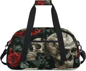 Rose Skull Boys Girls Gym Bag Dance Perform Training Duffel Bags Weekender Carry-On Tote Luggage Bag Ideal for School Practice or Overnight Trips