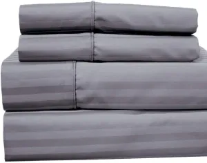 Royal Hotel Bedding 620-Thread-Count Pillowcases Set, Wrinkle-Free Cotton-Blend Pillow Cases, Sateen Striped, Standard Size, Gray