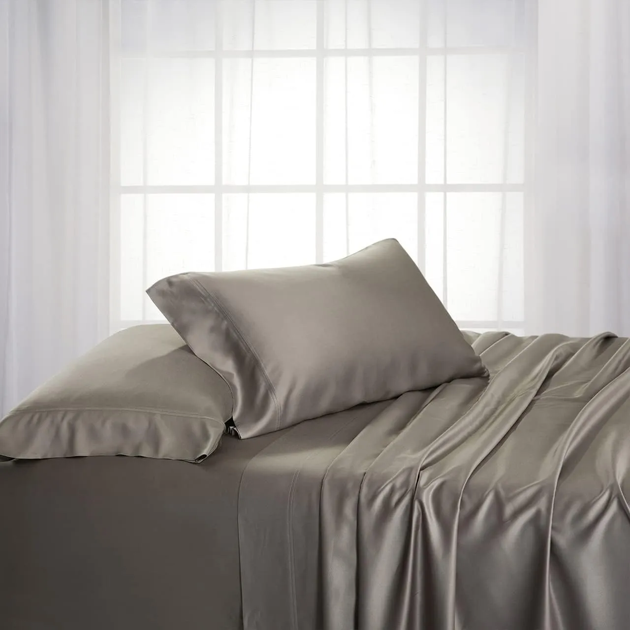 Royal Hotel Bedding ABRIPEDIC Pillowcases, Viscose from Bamboo, Pillowcases Set 600 Thread Count, Silky Soft Pillowcases, Viscose from Bamboo, 2PC Pillow Cases, Standard Size, Gray