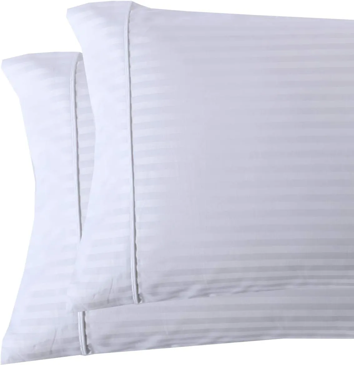 Royal Tradition Damask Striped 600-Thread-Count, 100-Percent Cotton Set of 2 Standard Size Pillow Cases, White