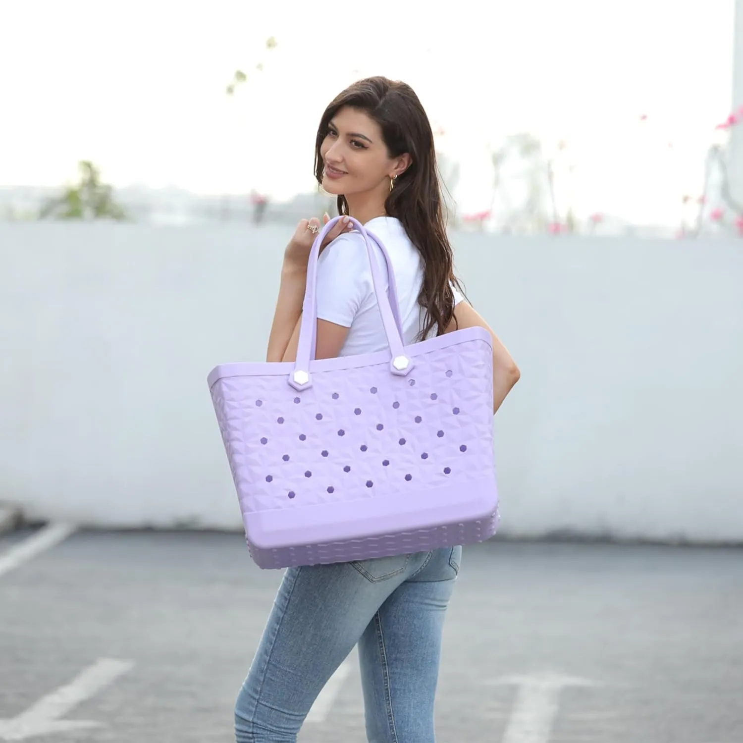 Rubber Beach Bag Waterproof Durable Tote Bag for Beach Sports Pool Modern Rubber Tote