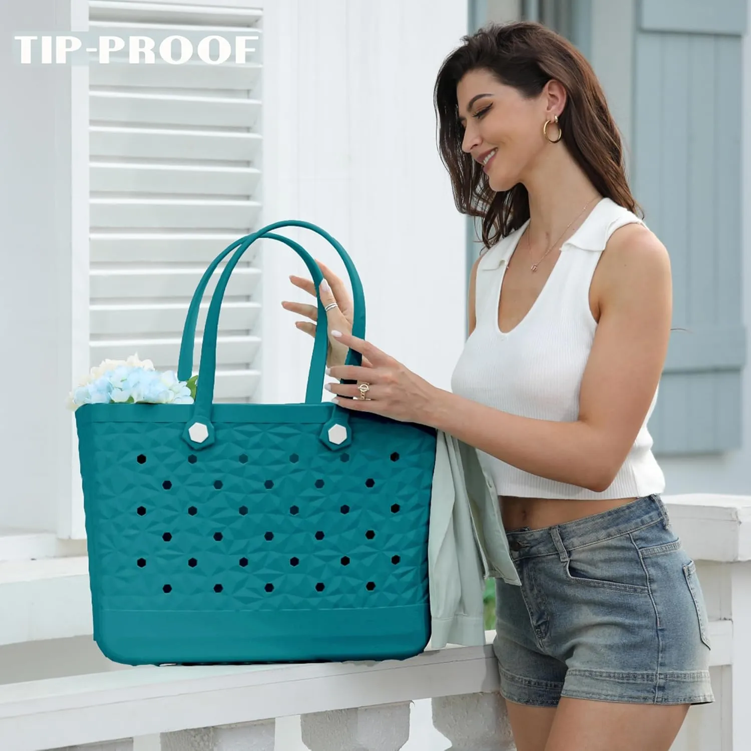 Rubber Beach Bag Waterproof Durable Tote Bag for Beach Sports Pool Modern Rubber Tote