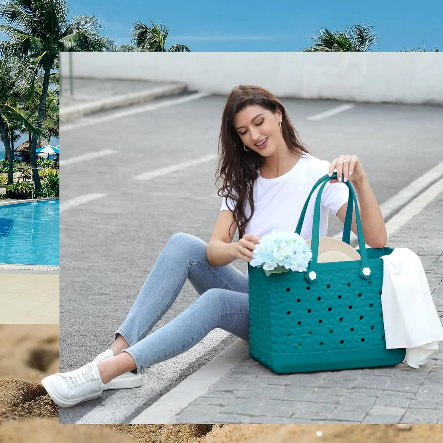 Rubber Beach Bag Waterproof Durable Tote Bag for Beach Sports Pool Modern Rubber Tote