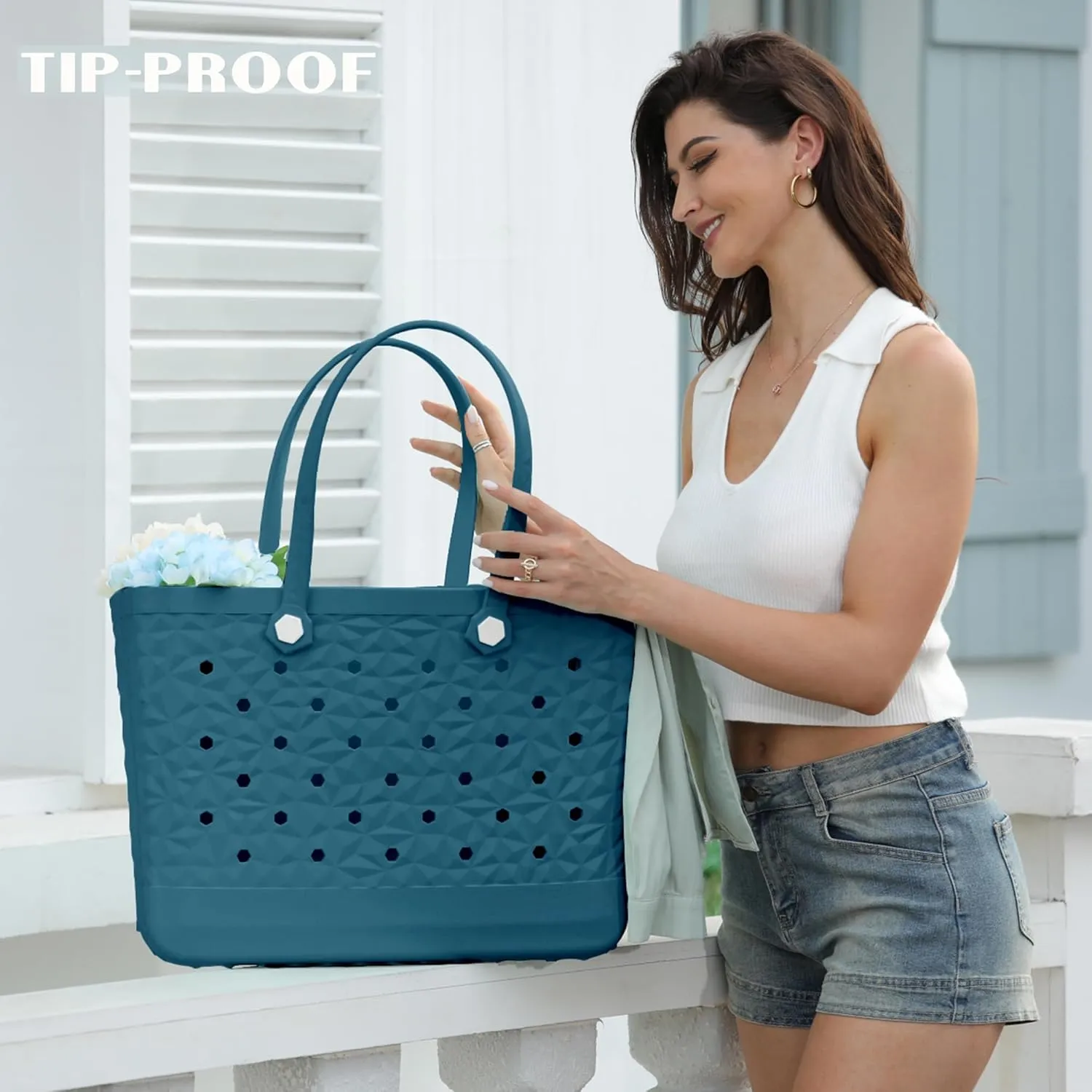 Rubber Beach Bag Waterproof Durable Tote Bag for Beach Sports Pool Modern Rubber Tote