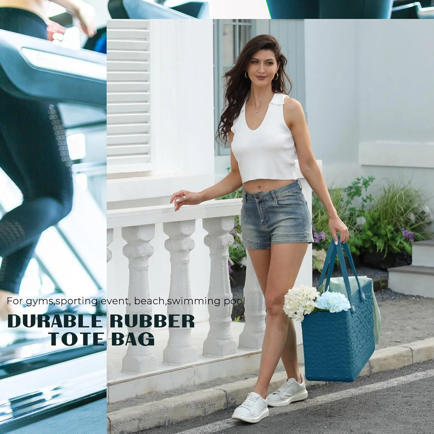 Rubber Beach Bag Waterproof Durable Tote Bag for Beach Sports Pool Modern Rubber Tote