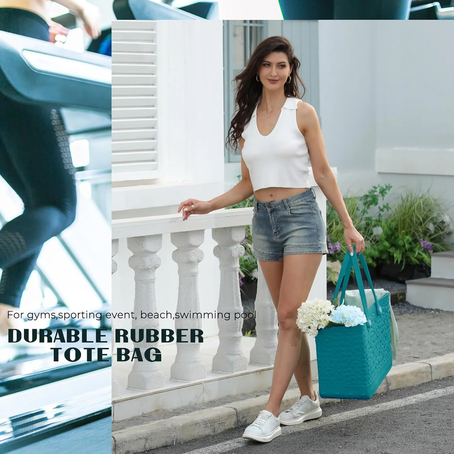 Rubber Beach Bag Waterproof Durable Tote Bag for Beach Sports Pool Modern Rubber Tote